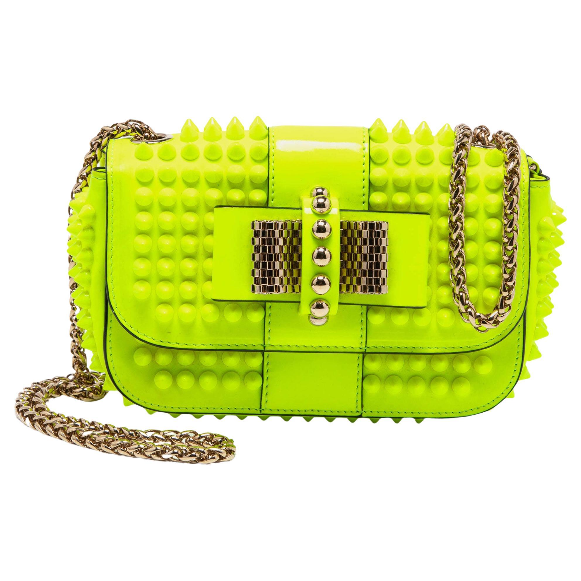 Christian Louboutin Neon Yellow Leather Mini Spiked Sweet Charity Crossbody Bag