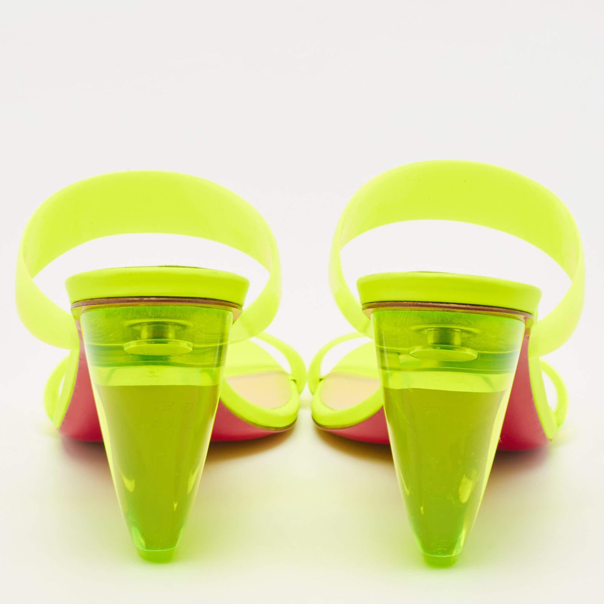 Christian Louboutin Neon Yellow PVC Ovida Slide Sandals Size 39 In Excellent Condition In Dubai, Al Qouz 2