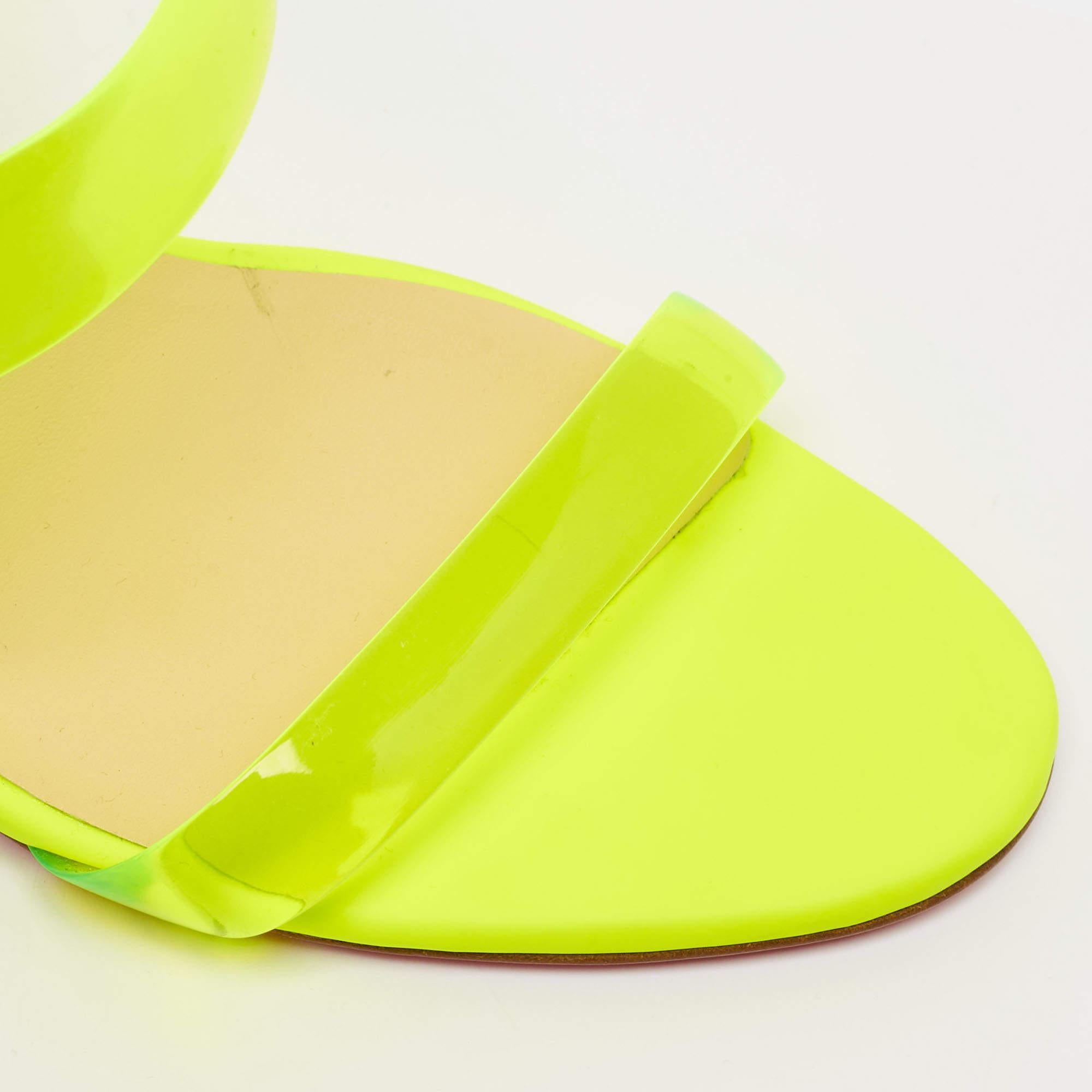Women's Christian Louboutin Neon Yellow PVC Ovida Slide Sandals Size 39
