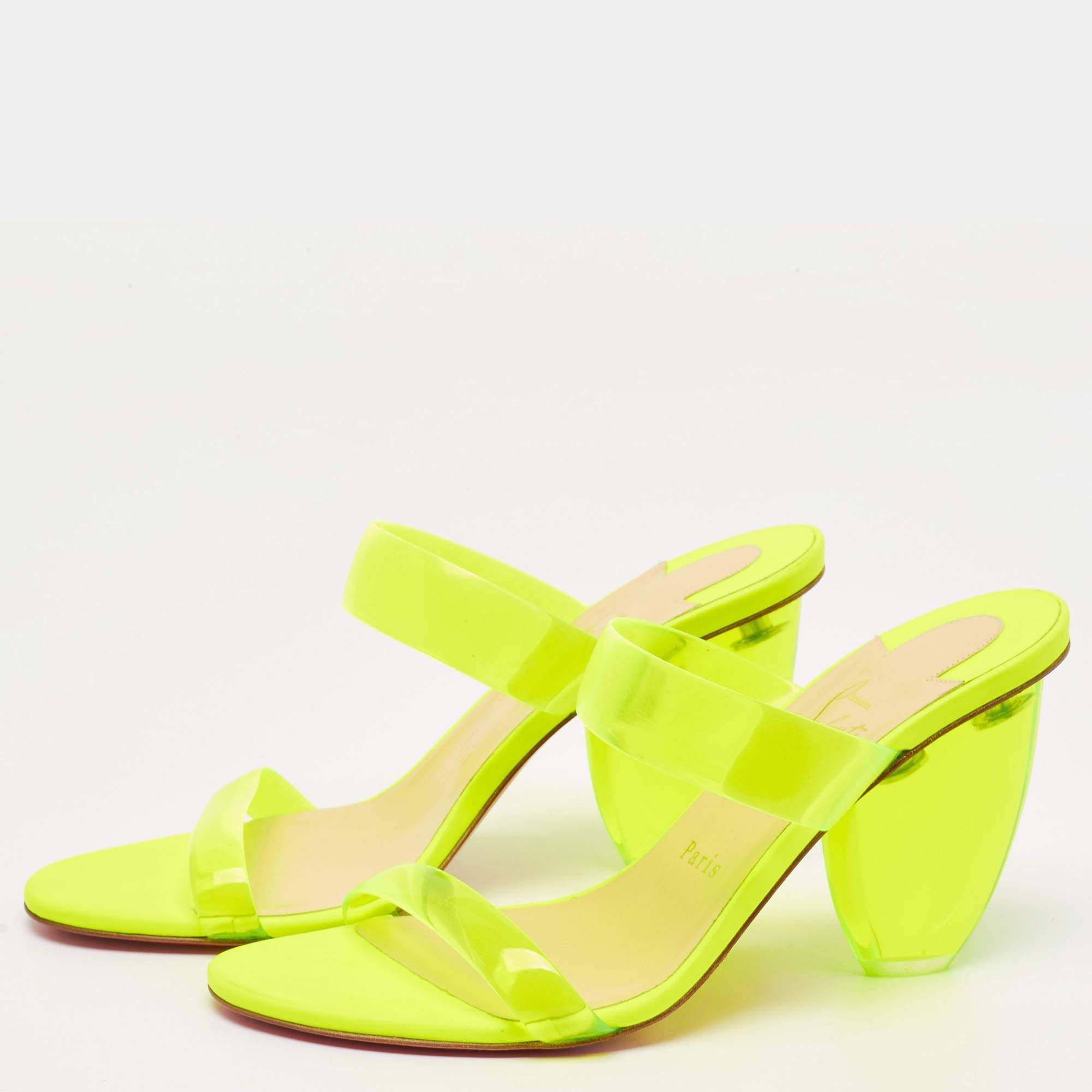 Christian Louboutin Neon Yellow PVC Ovida Slide Sandals Size 39 For Sale 2