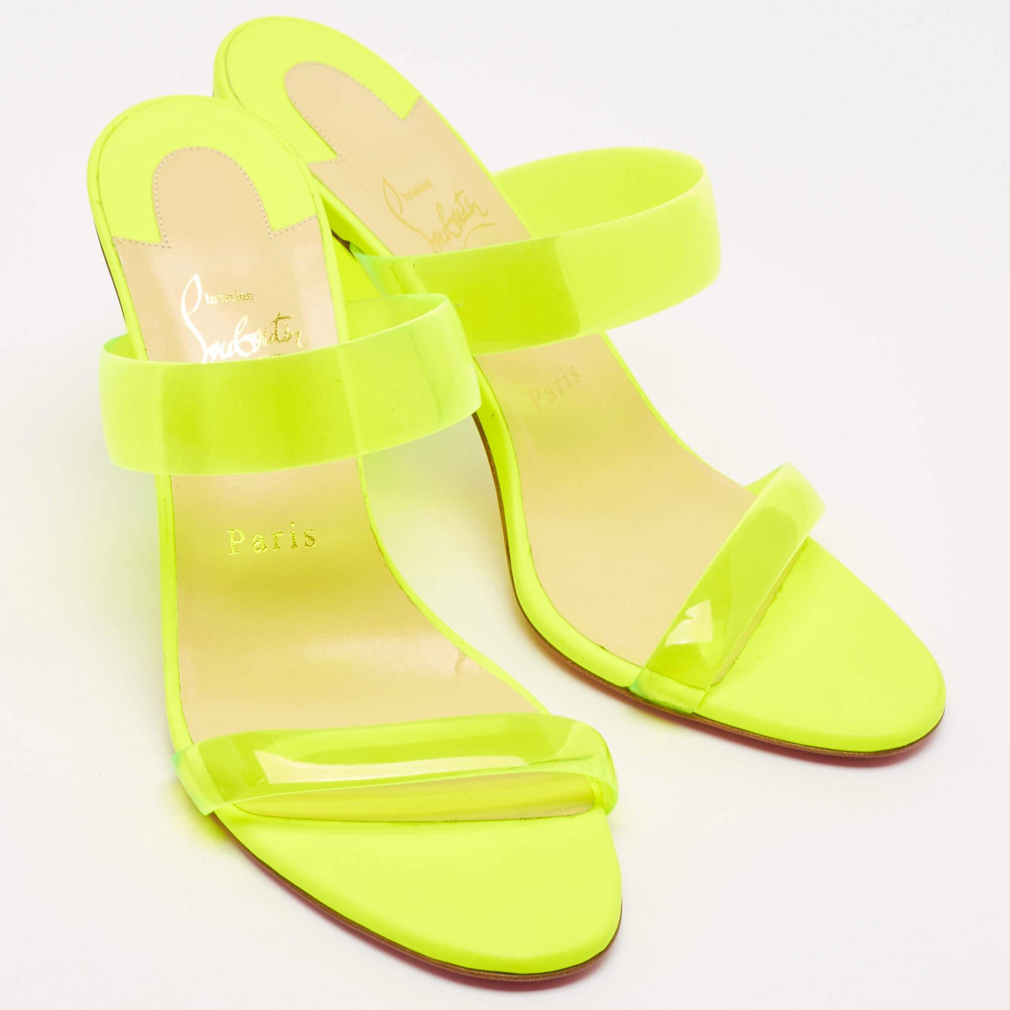 Christian Louboutin Neon Yellow PVC Ovida Slide Sandals Size 39 For Sale 3