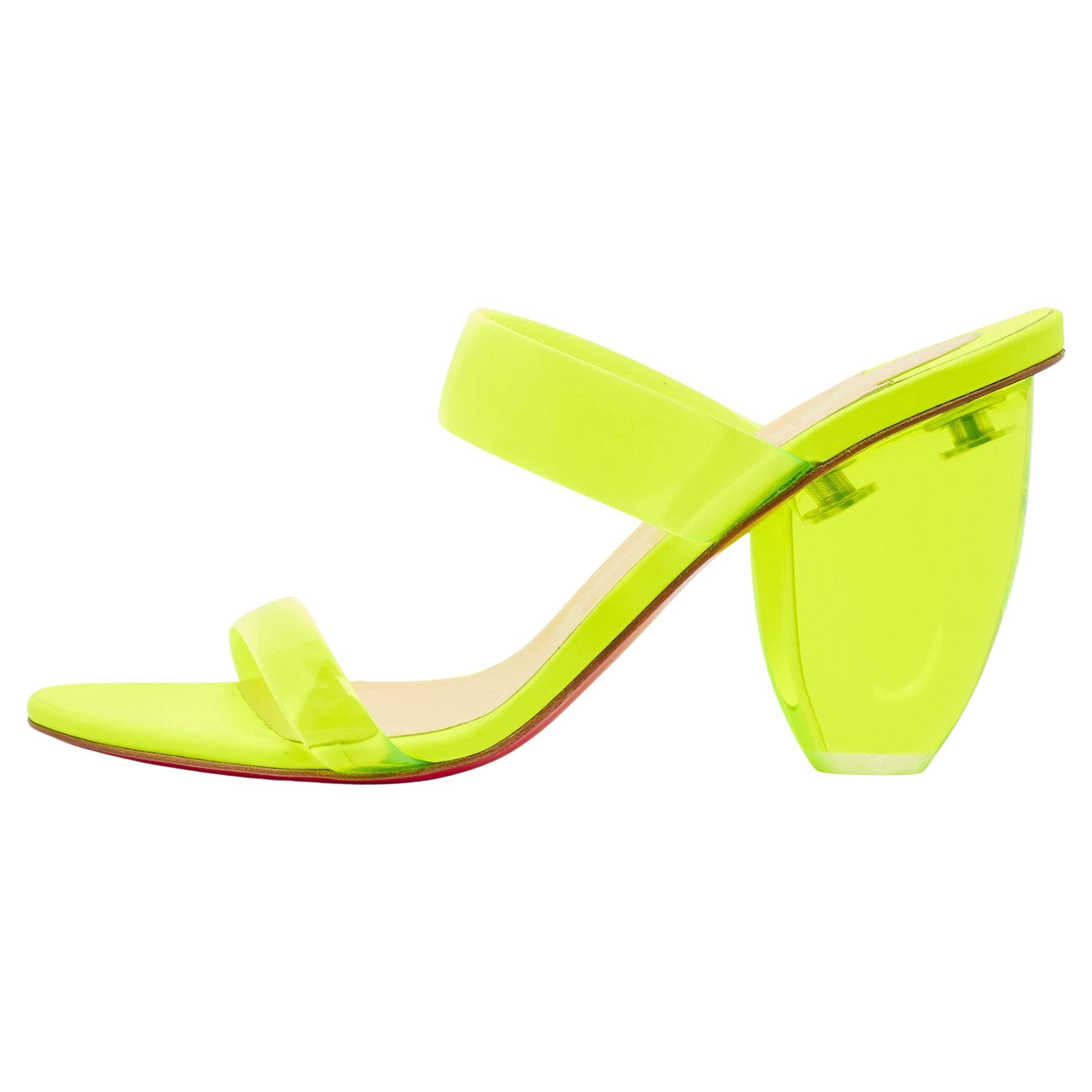 Christian Louboutin Neon Yellow PVC Ovida Slide Sandals Size 39 For Sale