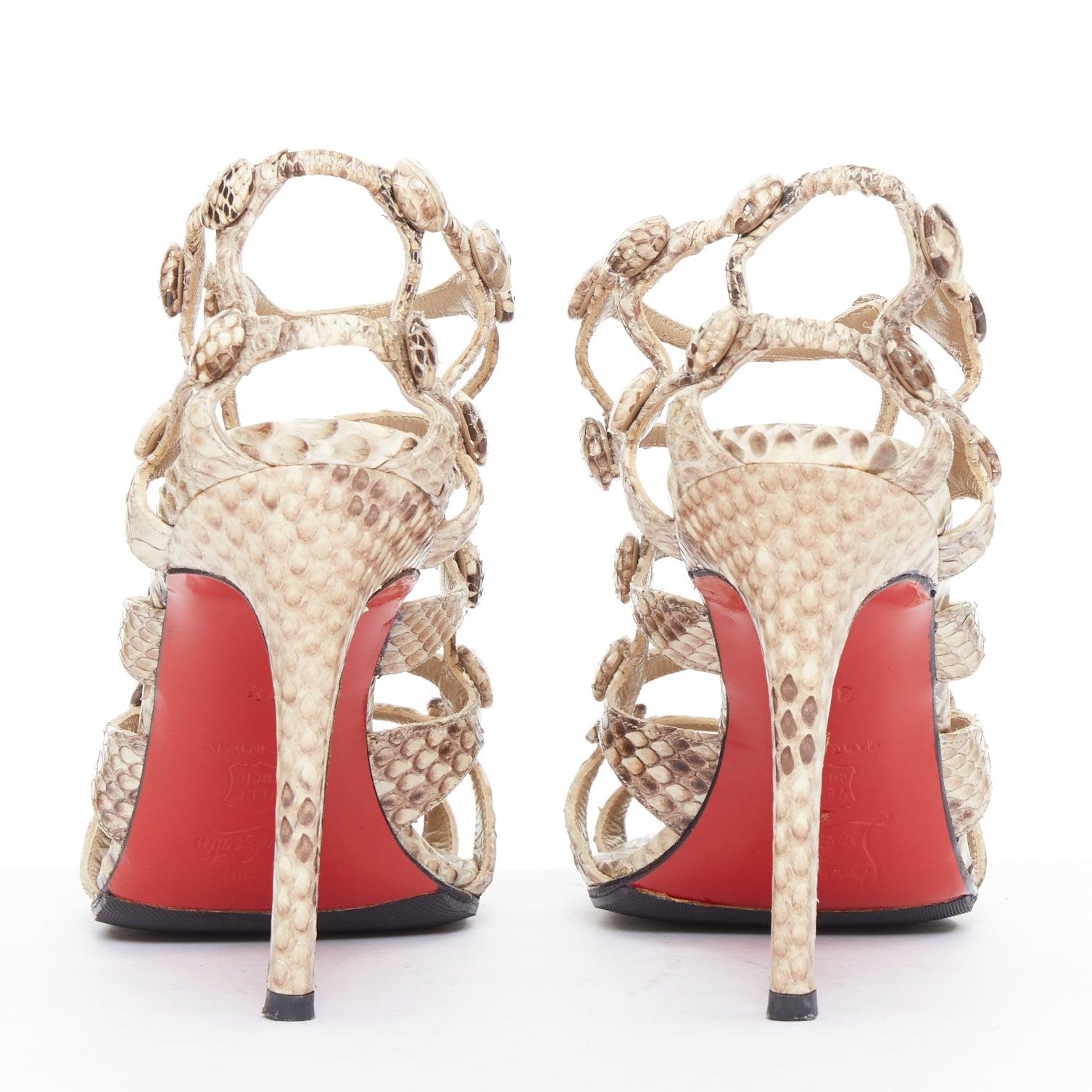 Women's CHRISTIAN LOUBOUTIN Neuron 100 scaled leather cage gladiator sandals EU37.5 For Sale
