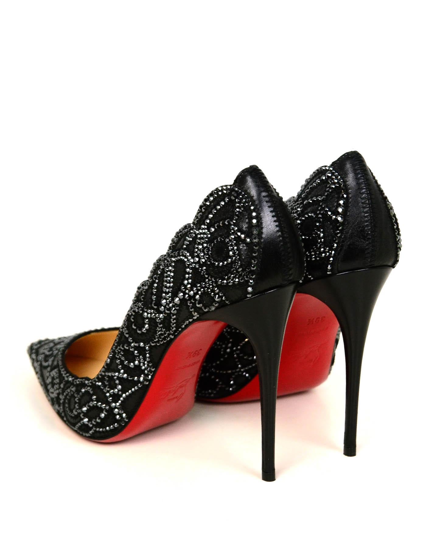 Christian Louboutin NEW Black Calfskin Crystal Top Vague Pumps sz 39.5 rt $2, 995 1