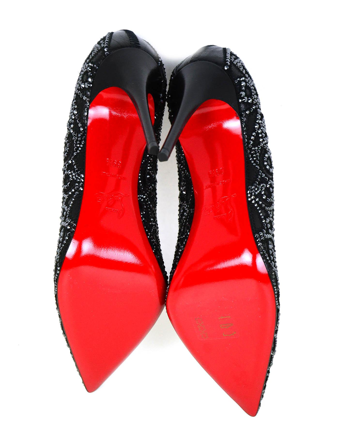 Christian Louboutin NEW Black Calfskin Crystal Top Vague Pumps sz 39.5 rt $2, 995 3