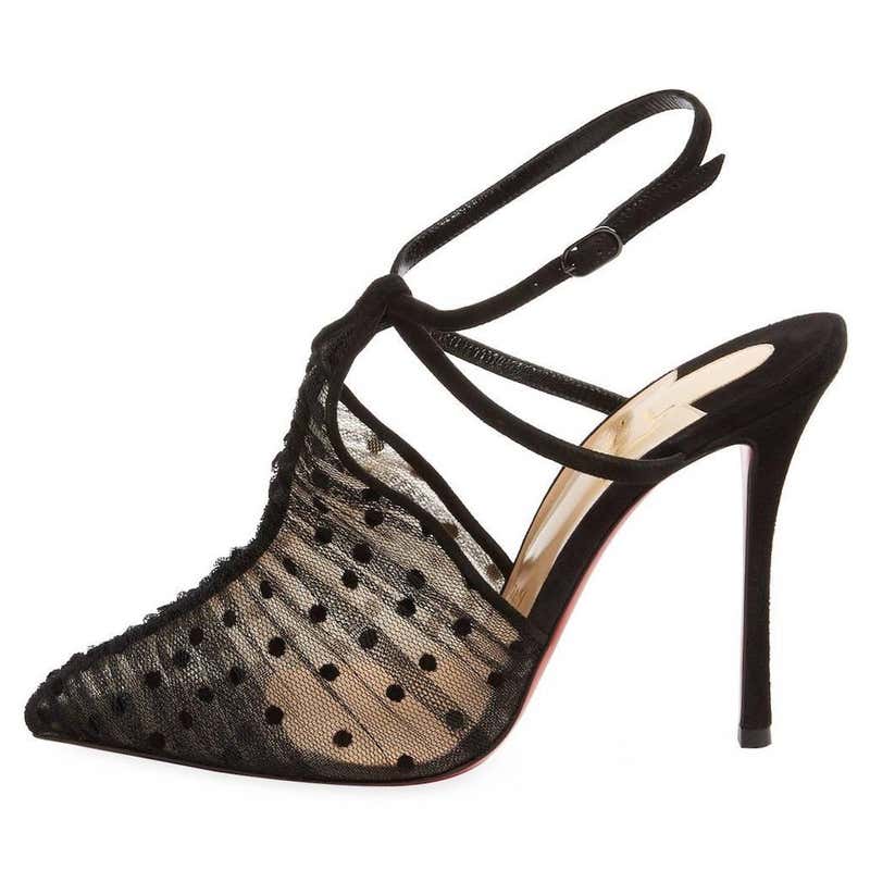Christian Louboutin New Black Leather Mesh Evening Sandals Heels For ...