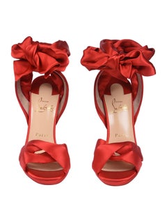 Christian Louboutin NEW Red Satin Bow Evening Sandals Pumps Heels in Box