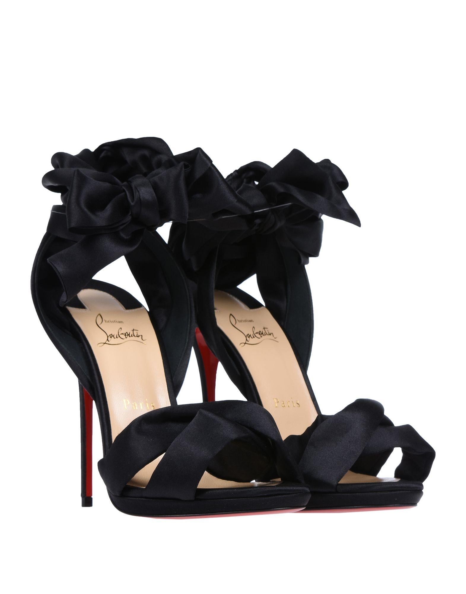Women's Christian Louboutin NEW Black Satin Bow Evening Sandals Pumps Heels in Box