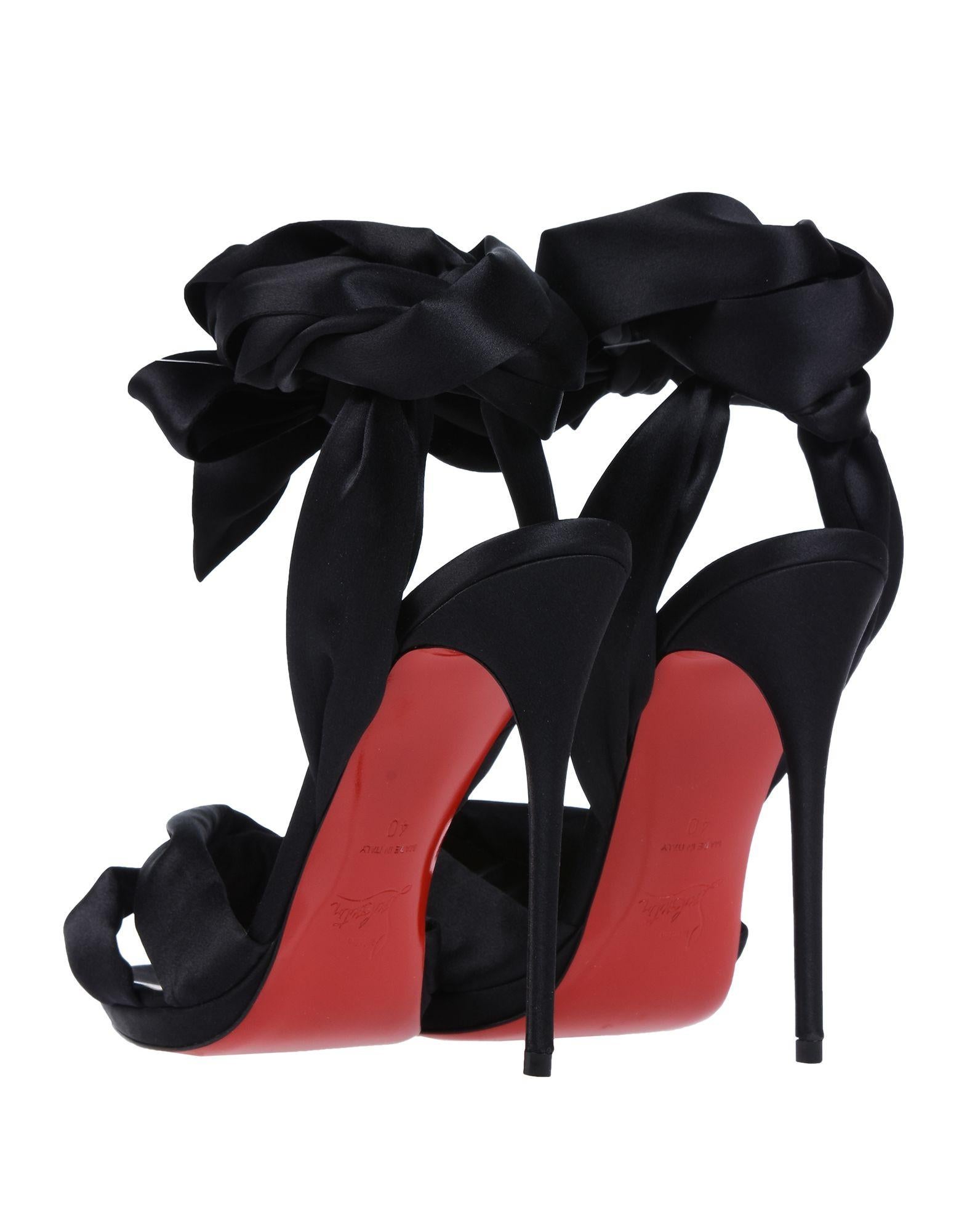 Christian Louboutin NEW Black Satin Bow Evening Sandals Pumps Heels in Box  1