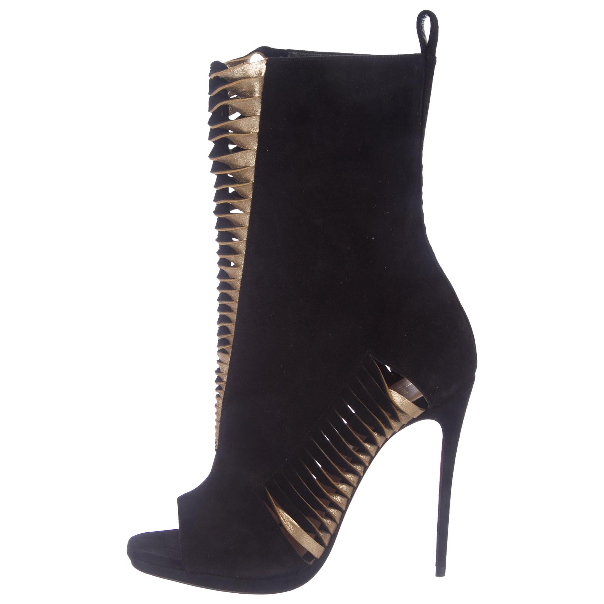 Christian Louboutin NEW Black Suede Gold Leather Ankle Boots Booties in ...