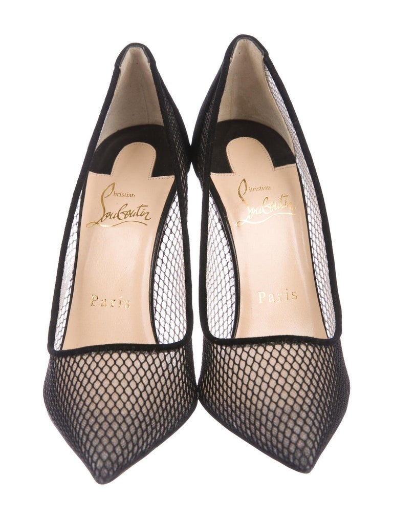 Christian Louboutin NEW Black Suede Mesh Evening Heels Pumps For Sale at 1stdibs