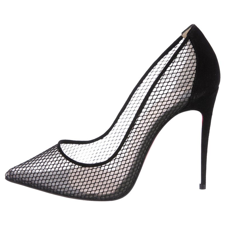 Christian Louboutin NEW Black Suede Mesh Evening Heels Pumps For Sale ...