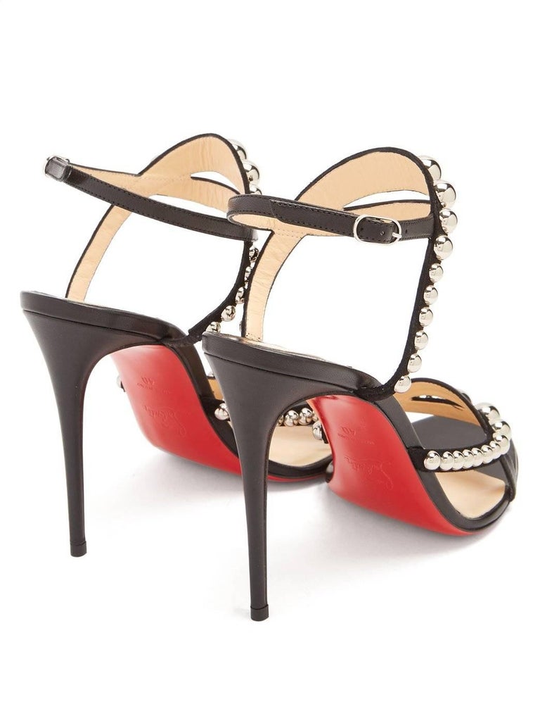 Christian Louboutin Black Suede Silver Stud Evening Sandals Heels For Sale at 1stdibs