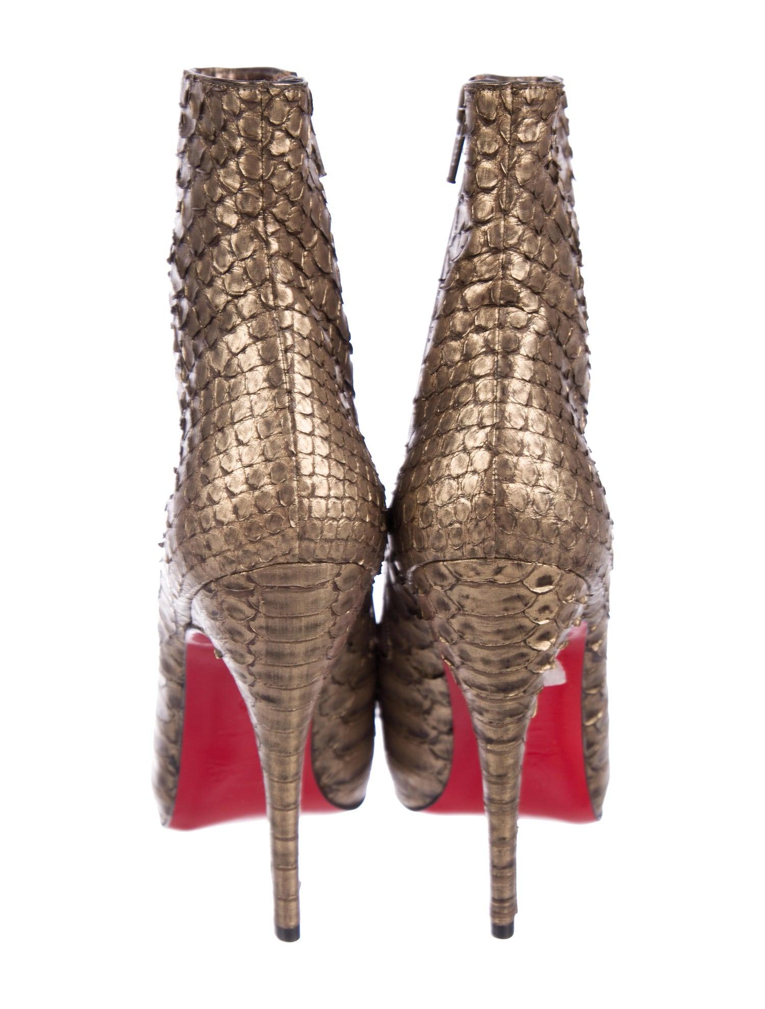 Christian Louboutin NEW Bronze Gold Snakeskin Ankle Booties Boots at  1stDibs | zanotti loafers