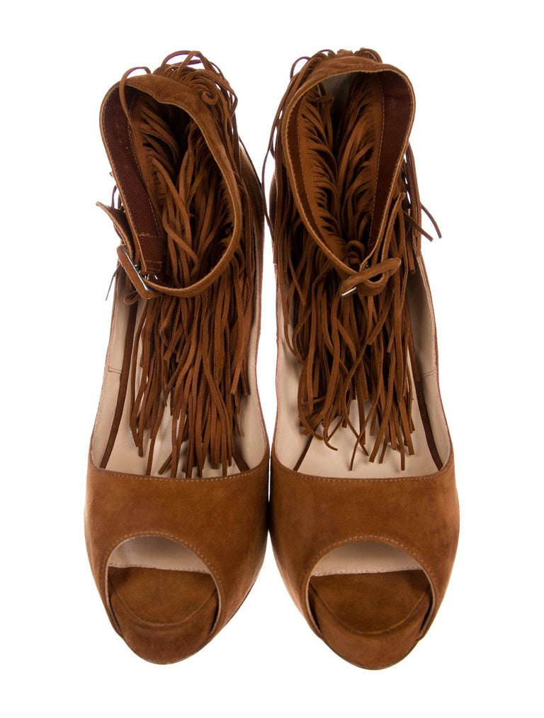 Christian Louboutin NEW Cognac Suede Fringe Evening Heels Pumps in Box For Sale at 1stdibs