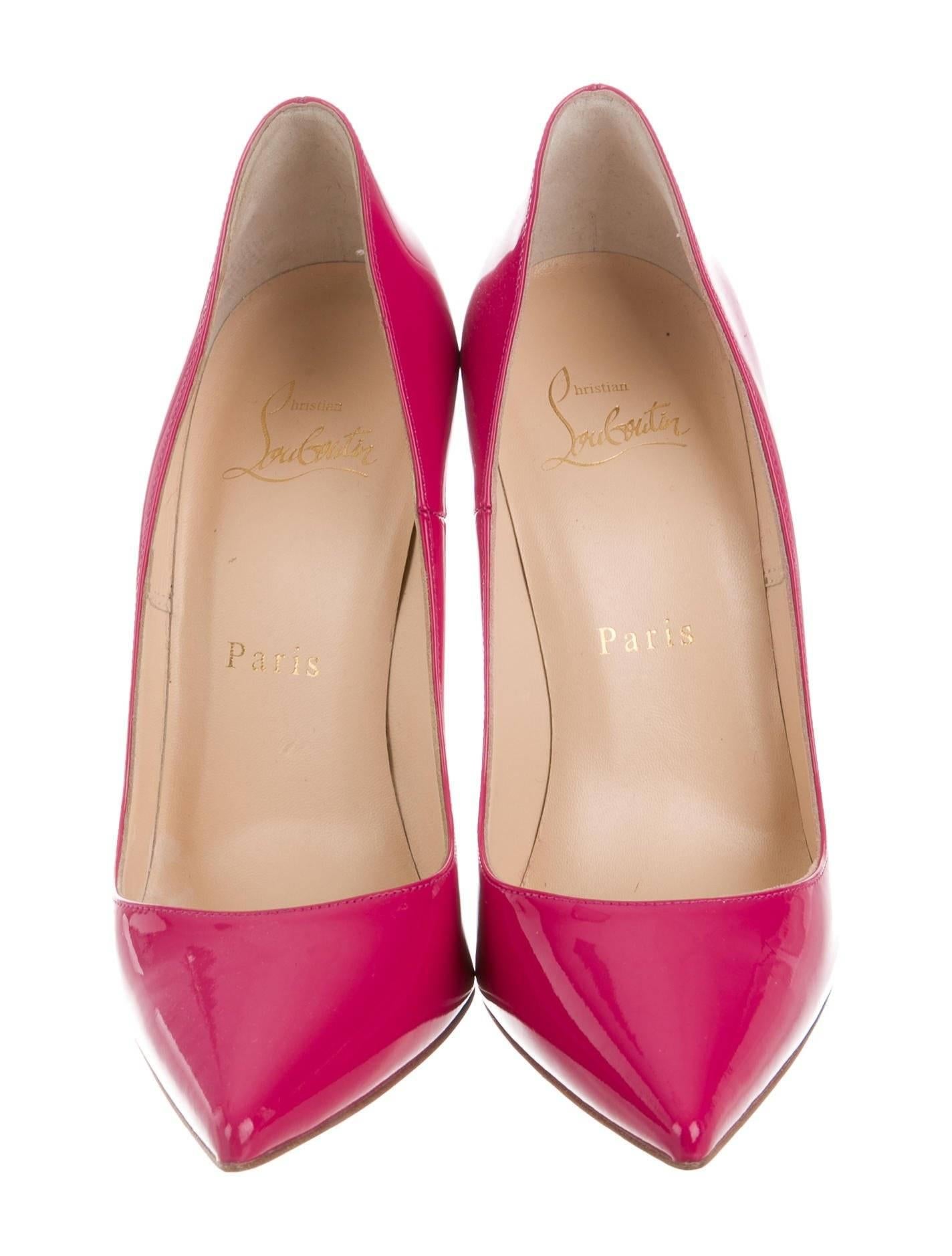 Pink Christian Louboutin NEW Fuchsia Patent Leather Kate High Heels Pumps in Box