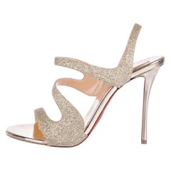 Christian Louboutin NEW Gold Glitter Strappy Sandals Pumps Heels in Box