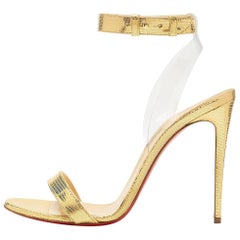 Christian Louboutin New Gold PVC Leather Ankle Evening Sandals Heels