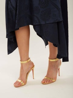 Christian Louboutin New Gold PVC Leather Ankle Evening Sandals Heels
