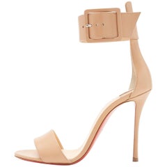 Christian Louboutin New Nude Leather Buckle Evening Sandals Heels
