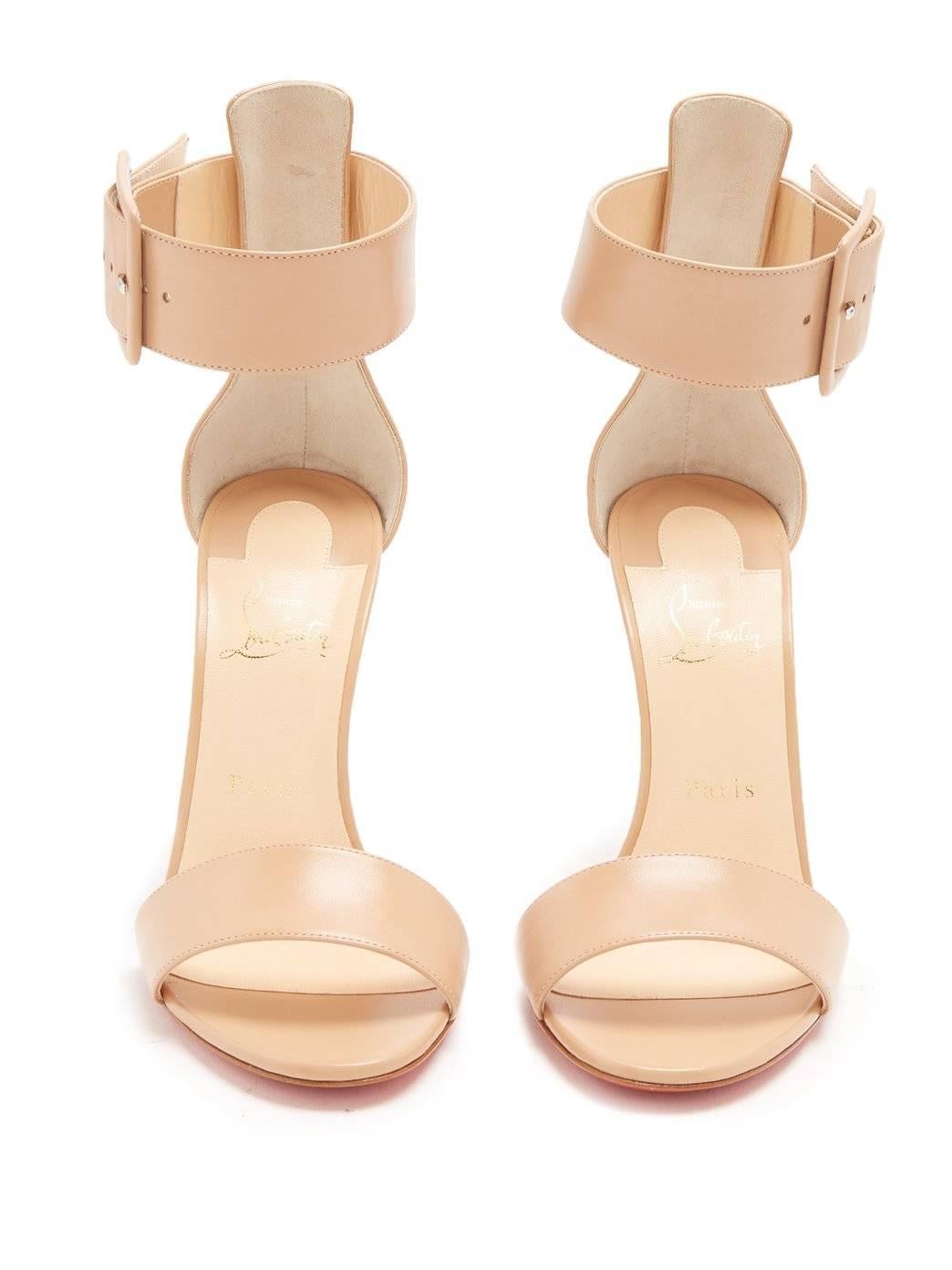 Women's Christian Louboutin New Nude Leather Buckle Evening Sandals Heels 