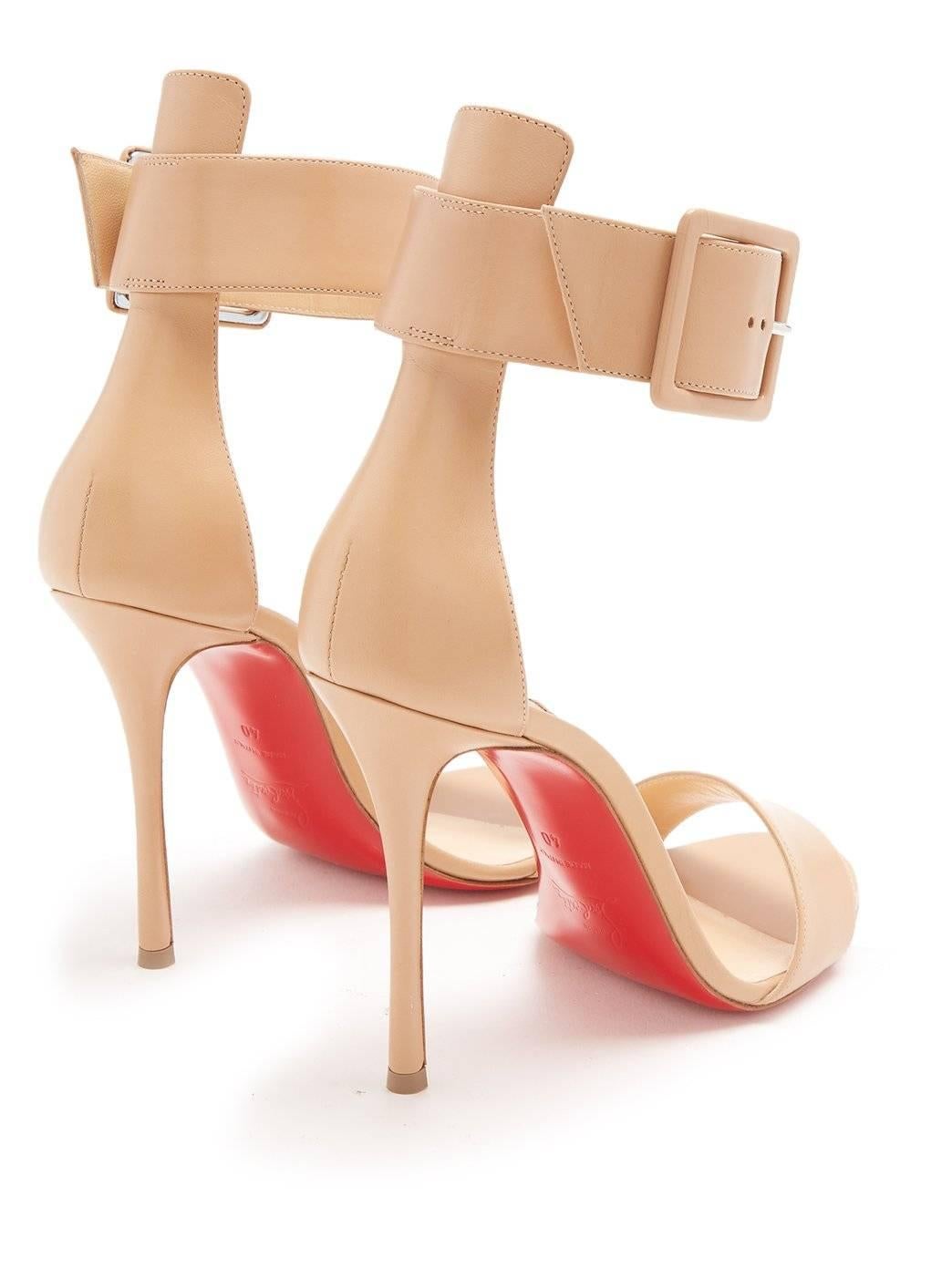 Christian Louboutin New Nude Leather Buckle Evening Sandals Heels  1