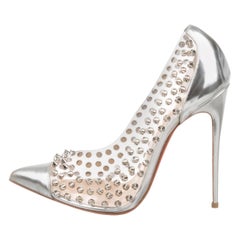 Christian Louboutin NEW Silver Leather PVC Clear Metal Pumps Heels in Box