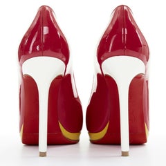 CHRISTIAN LOUBOUTIN New Simple 120 pink patent yellow platform heel pumps EU37.5