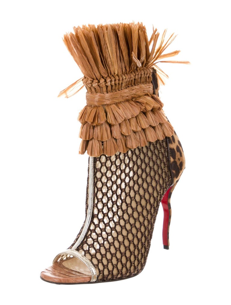 Christian Louboutin NEW Snakeskin Mesh Pony Raffia Open