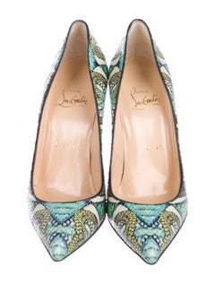 Christian Louboutin NEW Teal Multi Color Python Print Evening Heels Pumps