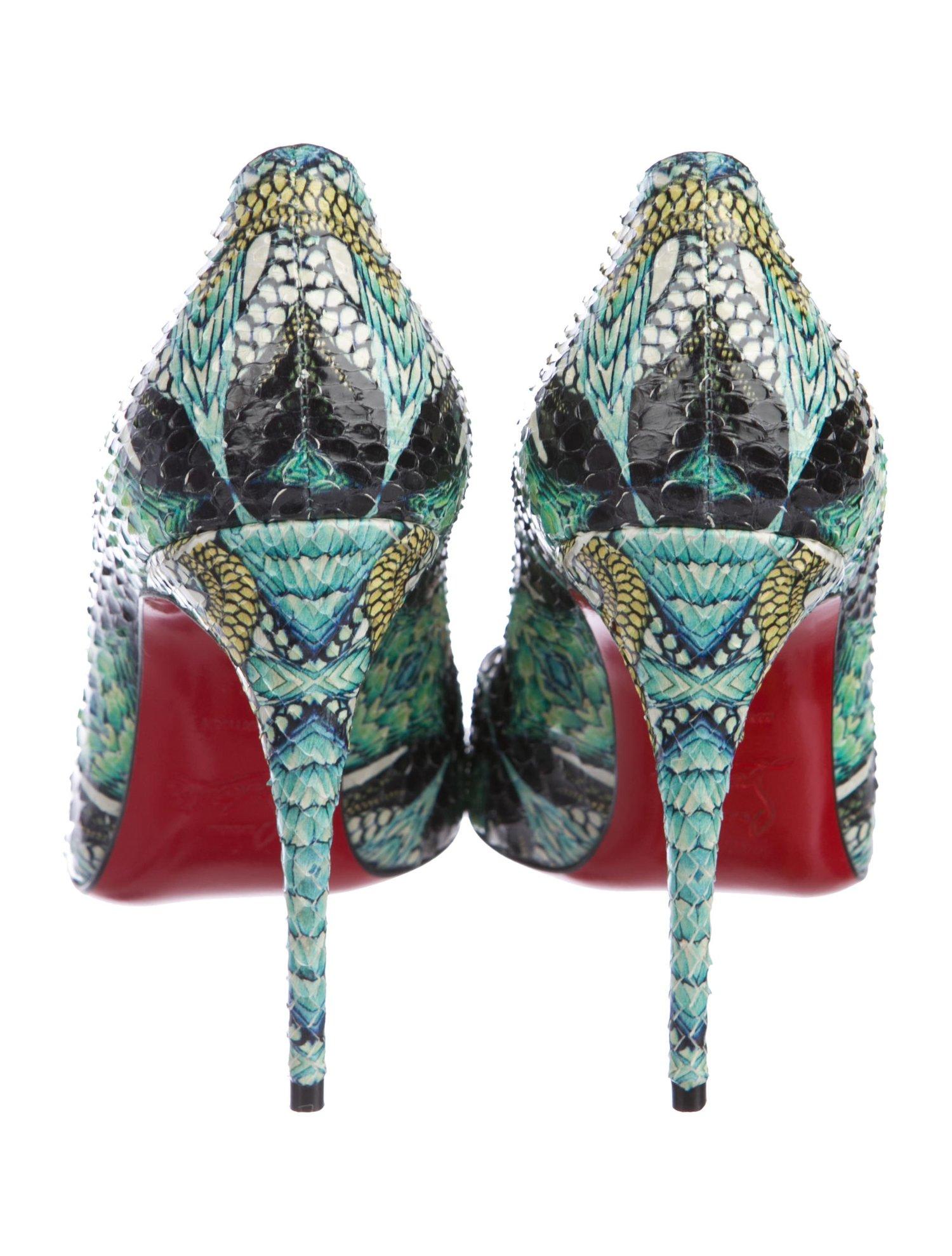 Christian Louboutin NEW Teal Multi Color Python Print Evening Heels Pumps  at 1stDibs