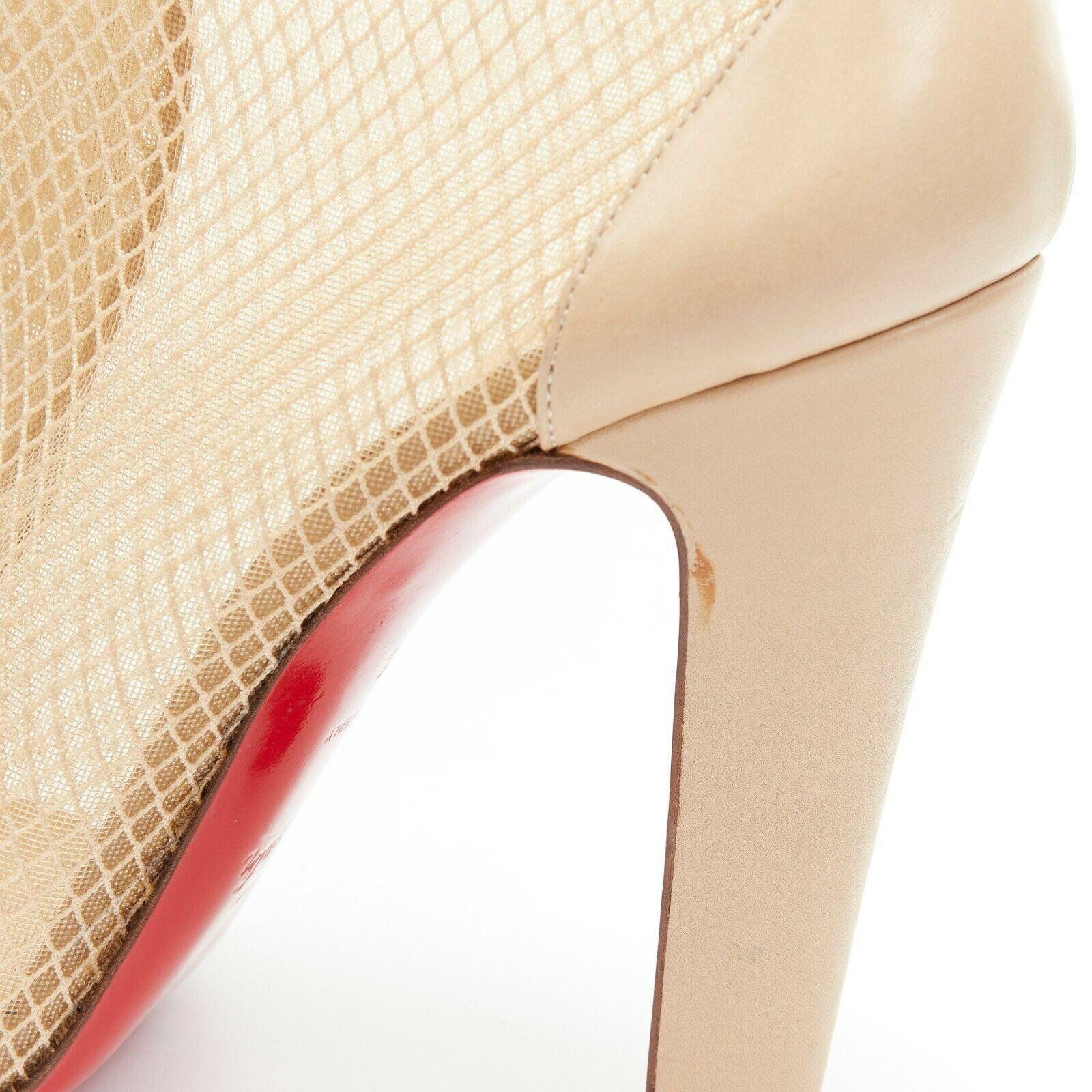 CHRISTIAN LOUBOUTIN Nikita 100 nude mesh peeptoe laced chunky heel bootie EU38 2