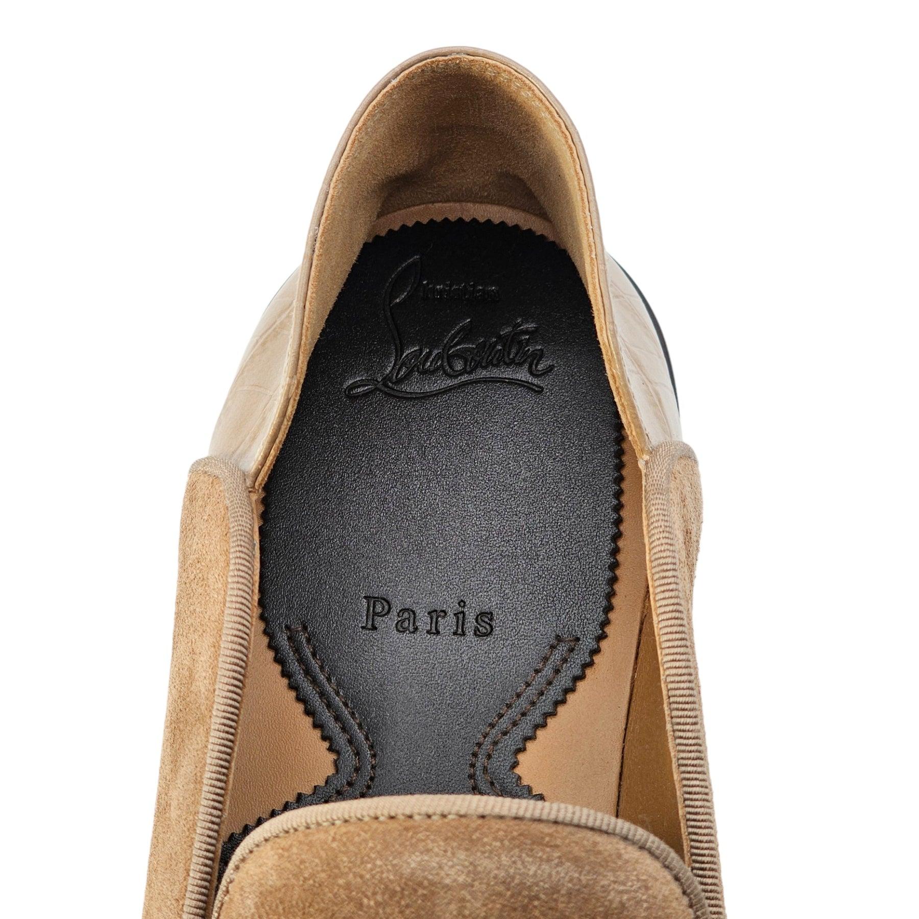 Christian Louboutin No Penny Loafers Suede Loafers in Tan In Excellent Condition In Los Angeles, CA