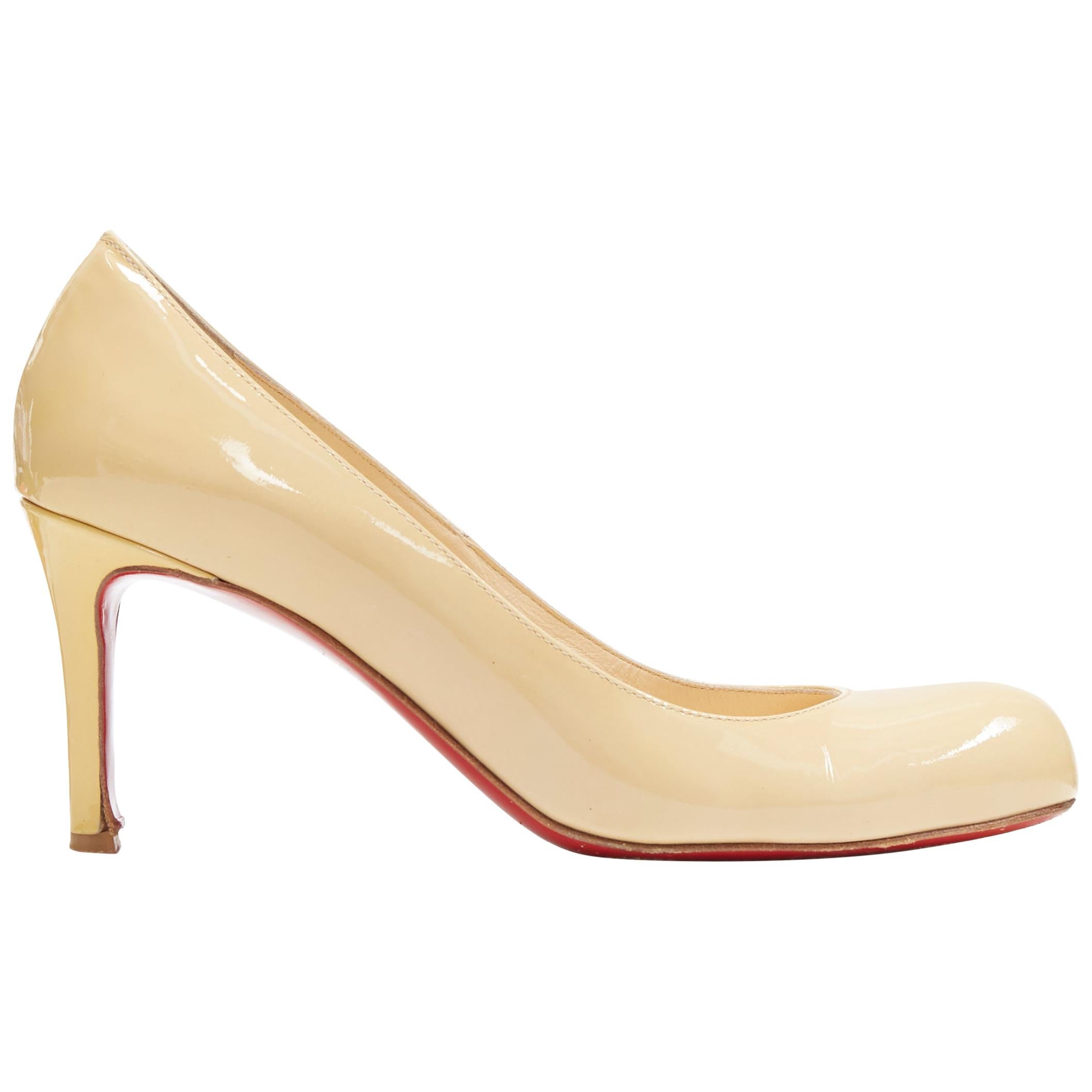 CHRISTIAN LOUBOUTIN nude beige patent almond round toe pump EU36