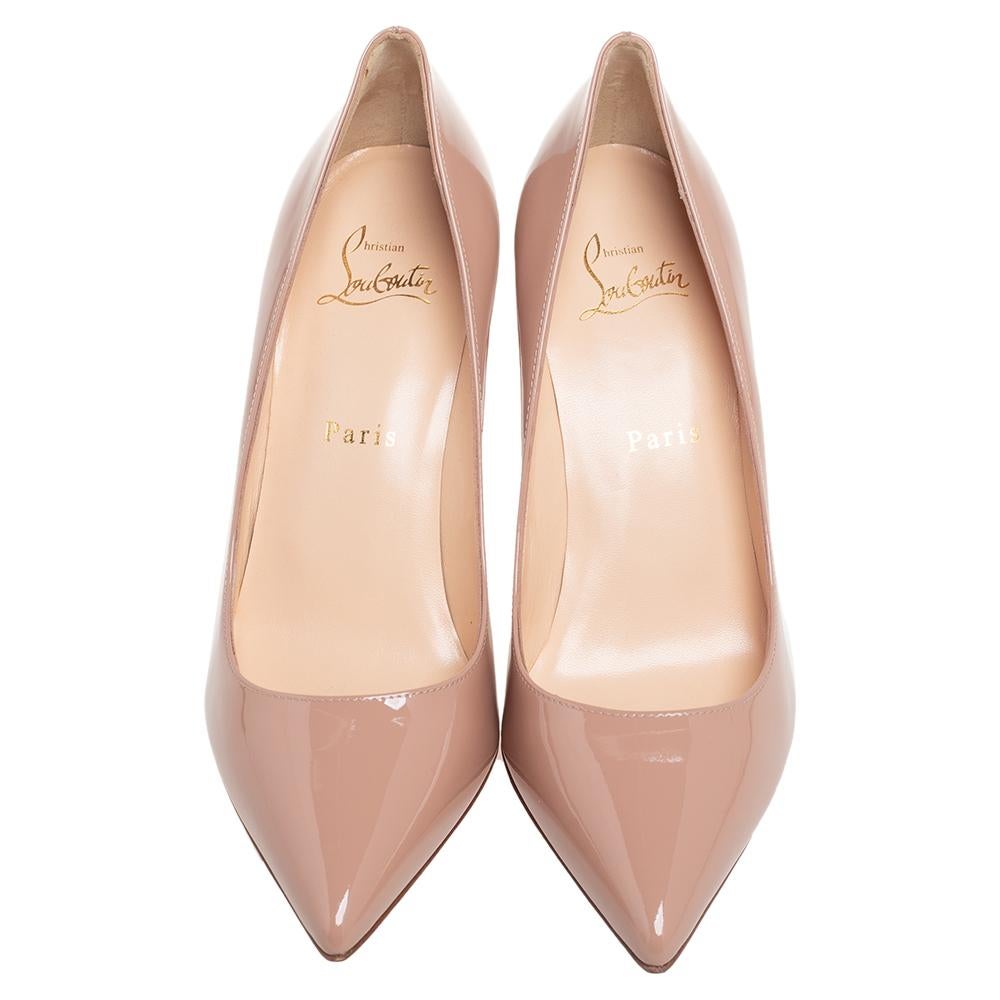 Christian Louboutin Nude Beige Patent Leather Pigalle Pumps Size 38.5 In New Condition In Dubai, Al Qouz 2