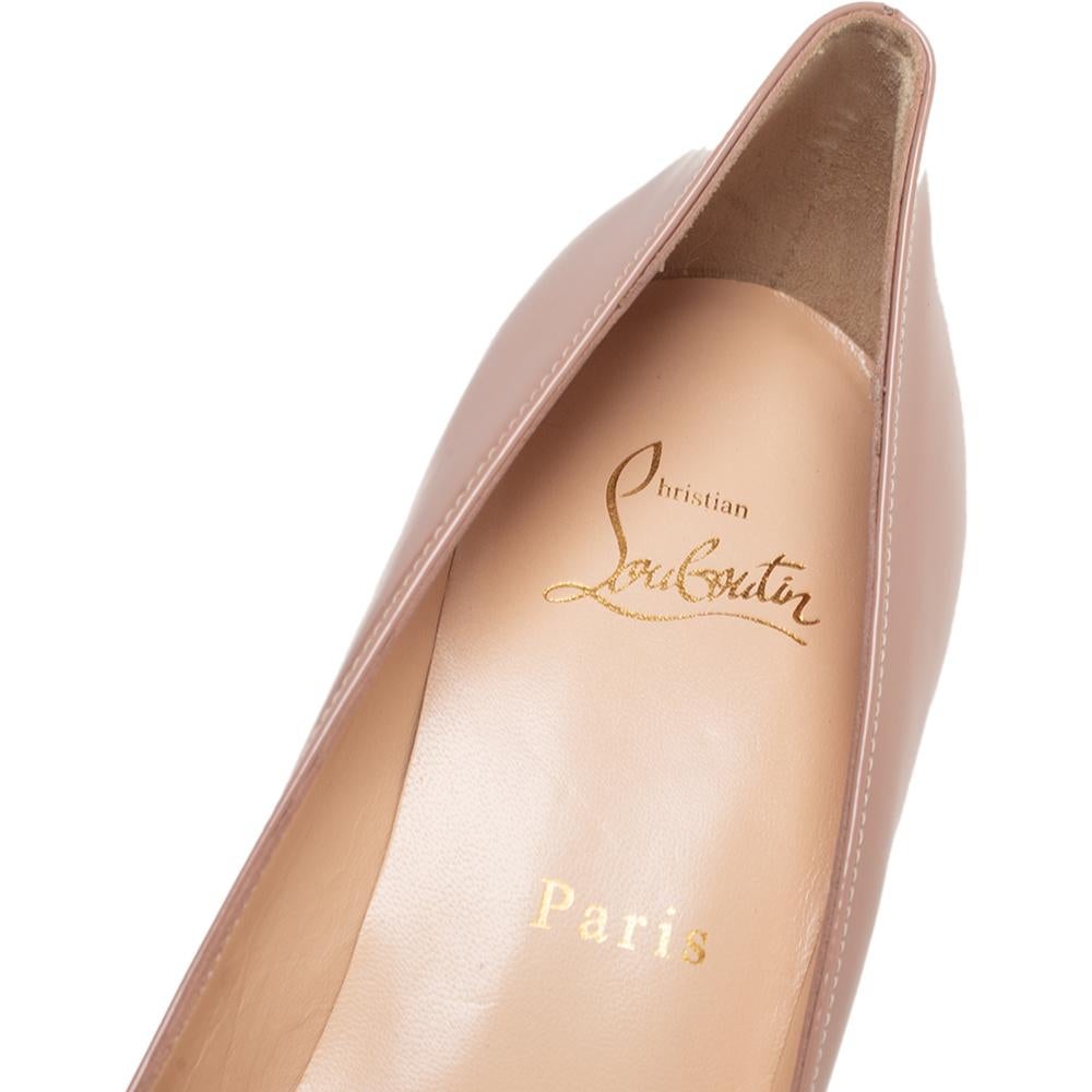 Women's Christian Louboutin Nude Beige Patent Leather Pigalle Pumps Size 38.5