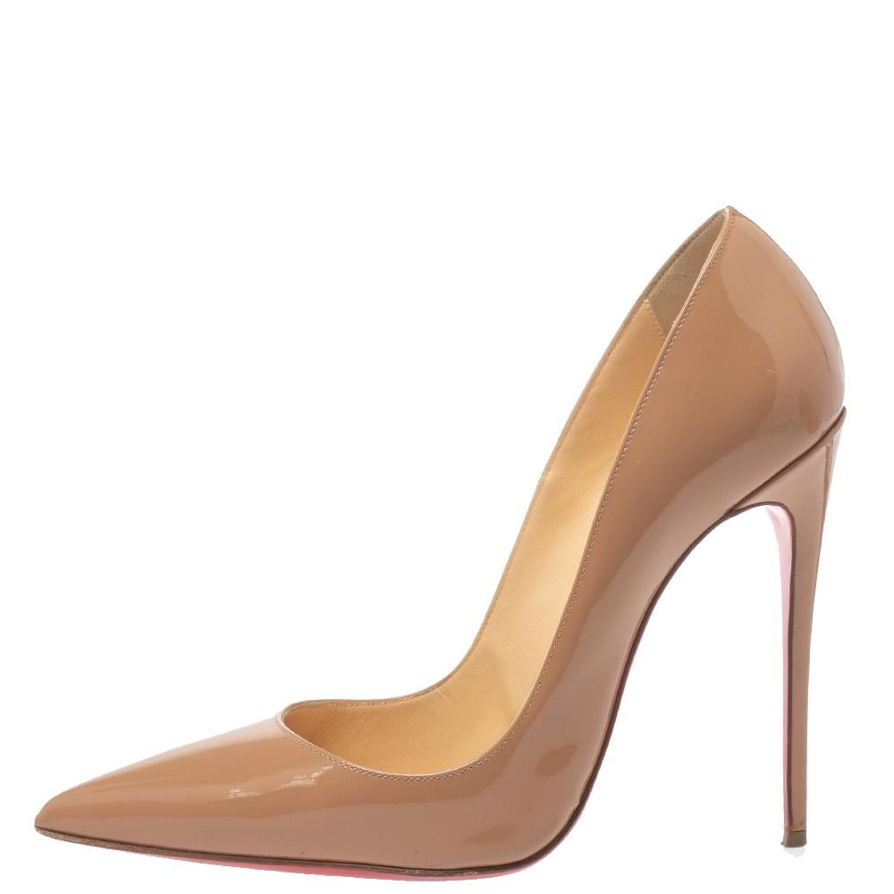 Christian Louboutin Nude Beige Patent Leather So Kate Pumps Size 38 2