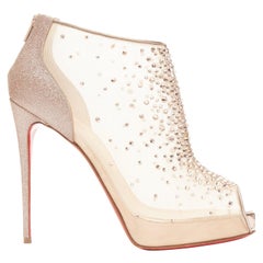 CHRISTIAN LOUBOUTIN nude copper strass crystal peep toe platform bootie EU38