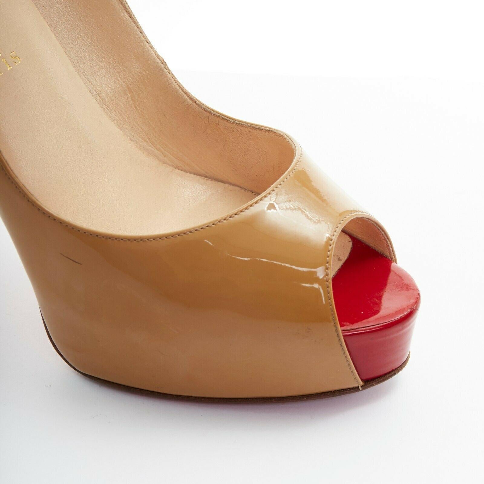 CHRISTIAN LOUBOUTIN nude patent hidden red platform peep toe heel pump EU39.5 In Good Condition In Hong Kong, NT