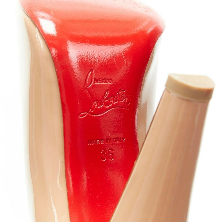 Christian LouBoutin Nude Patent Leather Almond Toe Platform Pumps