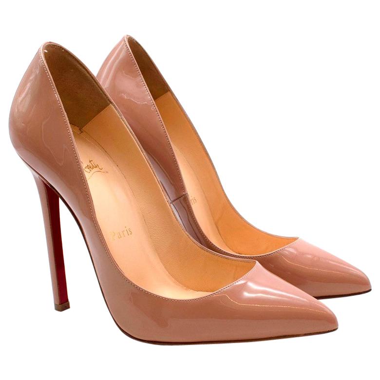 Christian Louboutin Nude Patent Leather Pigalle 120 Pumps - Size EU 38 For Sale