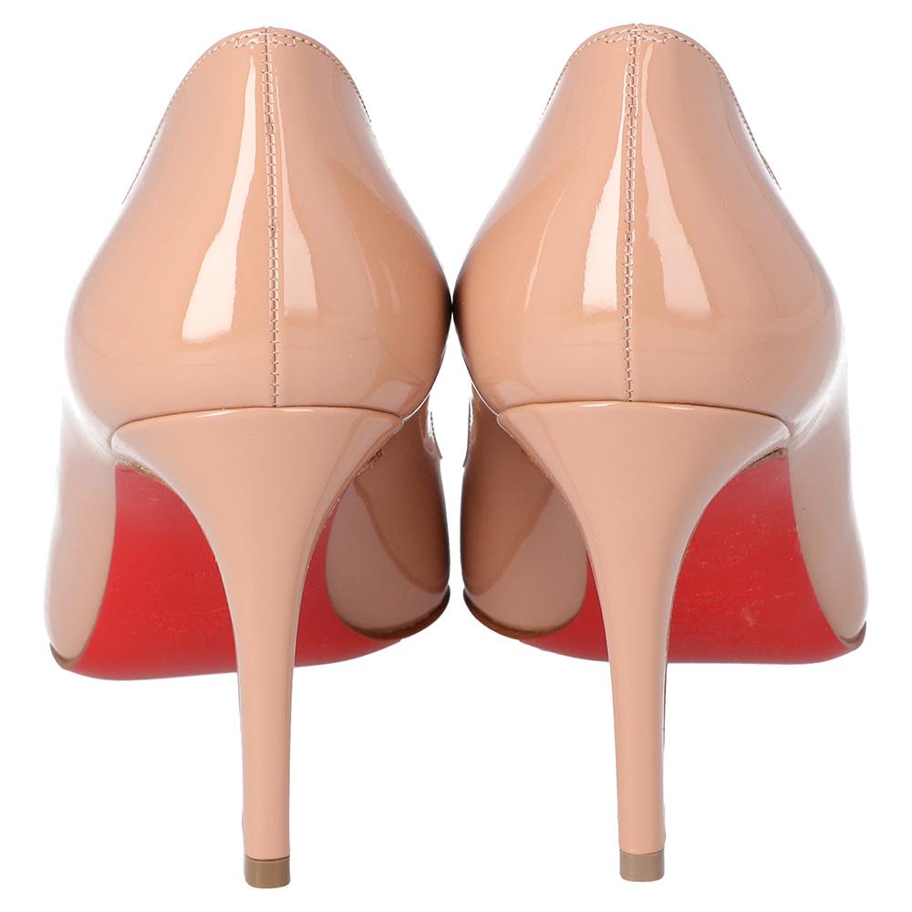 Orange Christian Louboutin Nude Patent Leather Pigalle Pointed Toe Pumps Size 38.5