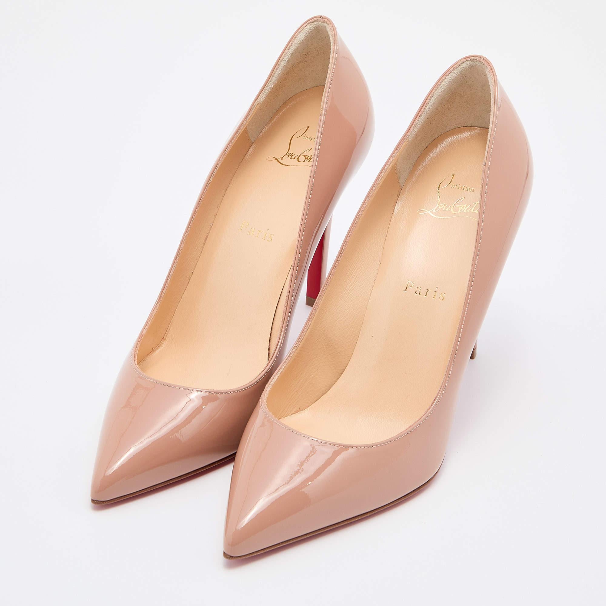Women's Christian Louboutin Nude Patent Leather Pigalle Pumps Size 39
