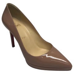 Used Christian Louboutin Nude Patent Leather Pointed Toe Heel-38.5