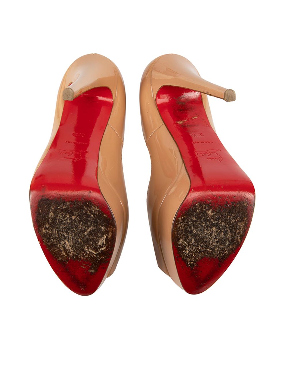 Christian Louboutin Nude Patent Platform Peep Heels Size IT 37.5 In Good Condition In London, GB