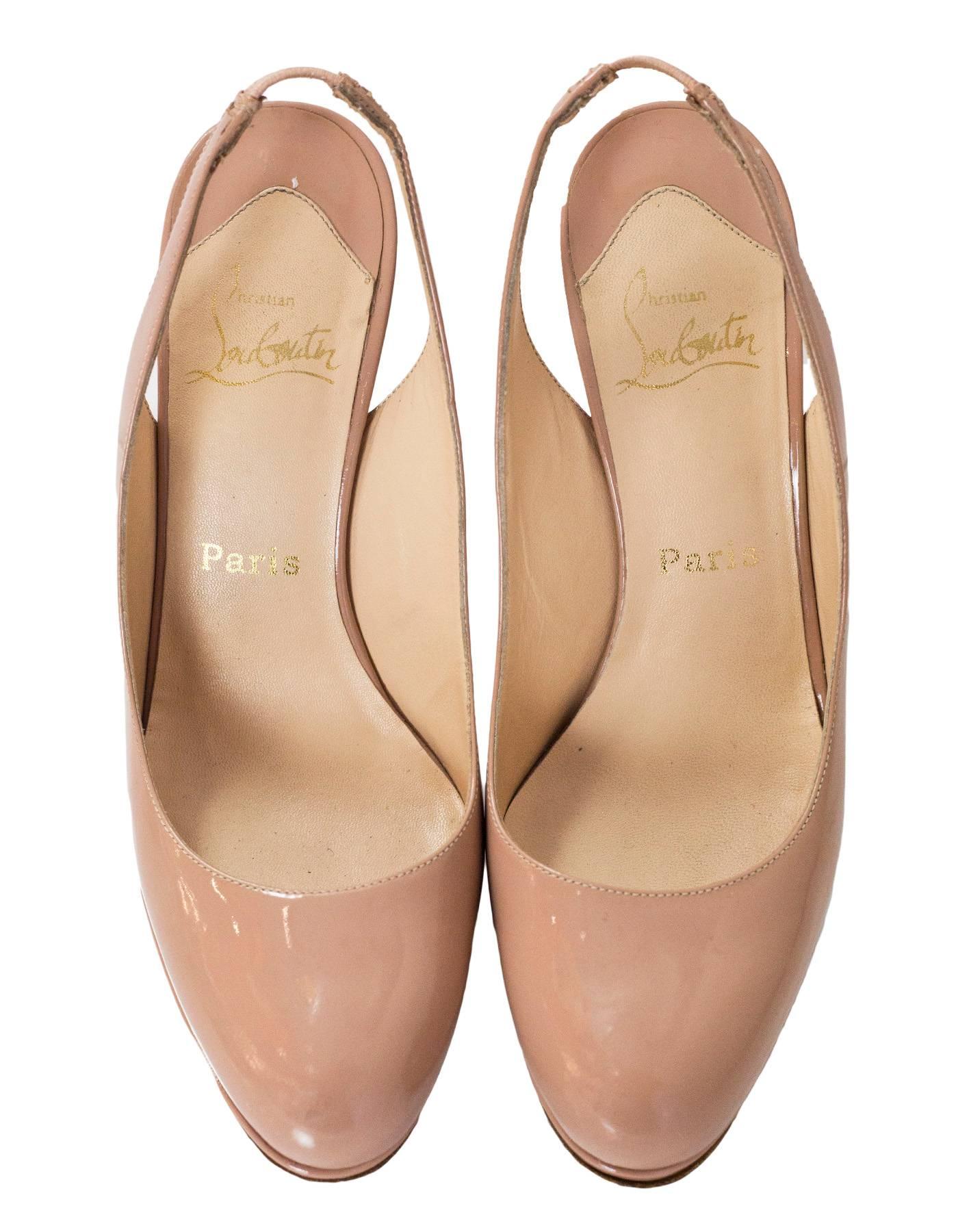 Christian Louboutin Nude Patent Slingback Pumps Sz 38 In Excellent Condition In New York, NY