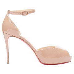 CHRISTIAN LOUBOUTIN nude patent wavy topline peep platform pump EU38.5