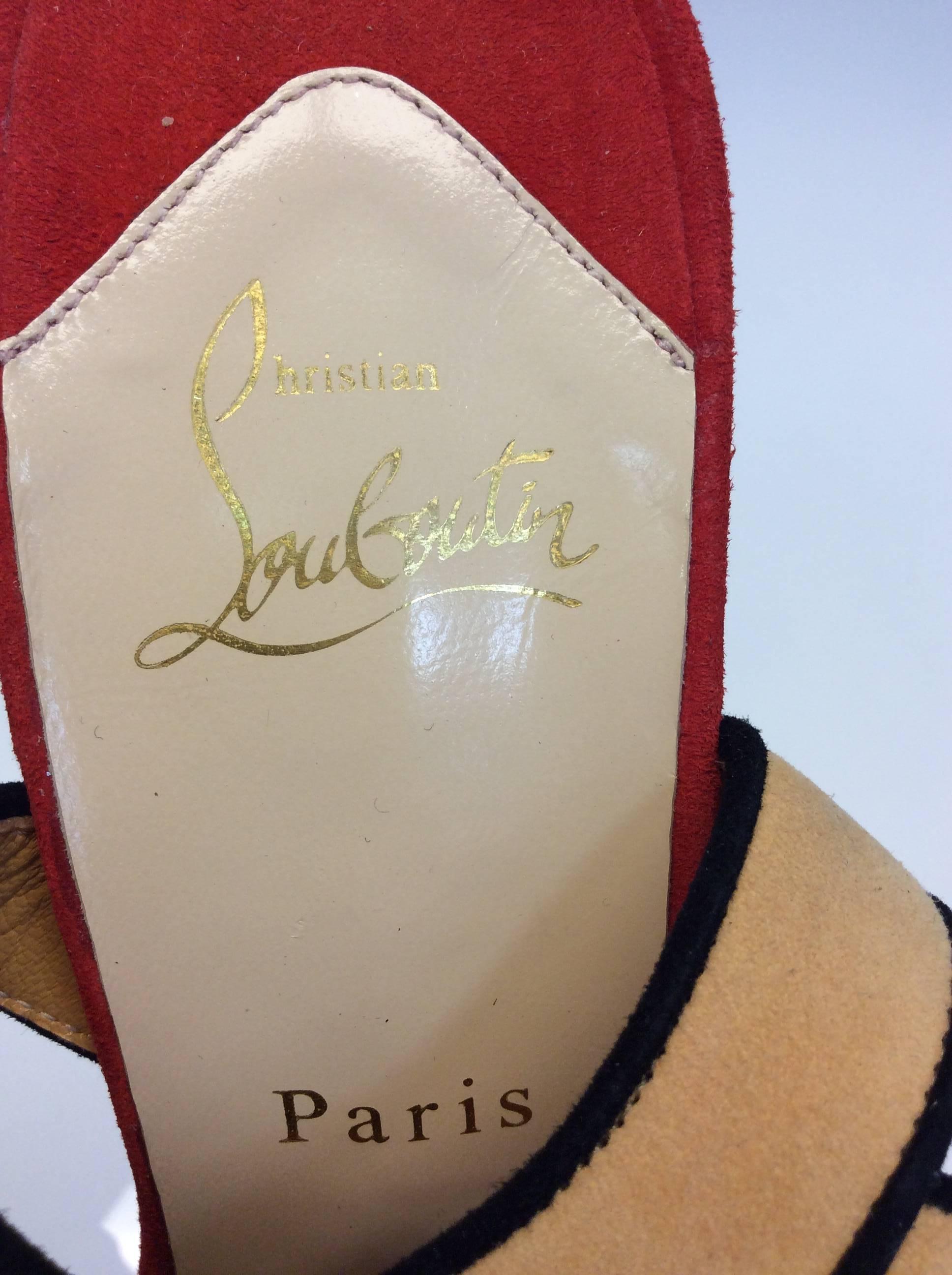 Christian Louboutin Nude, Red, and Pink Suede Sandals For Sale 1