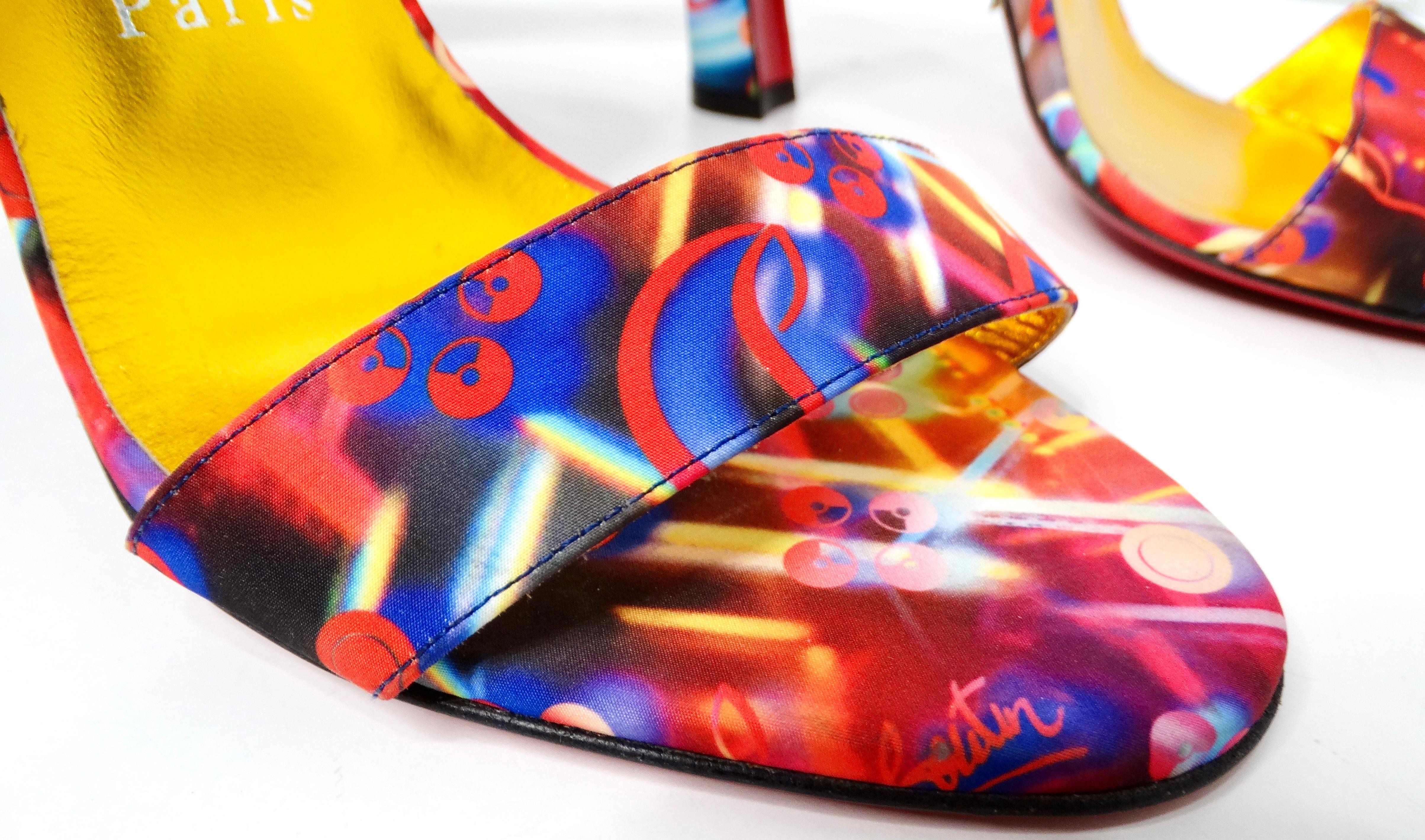 Christian Louboutin Sandalias de nailon con lazo estampado Galaxy multicolor Rosa en venta