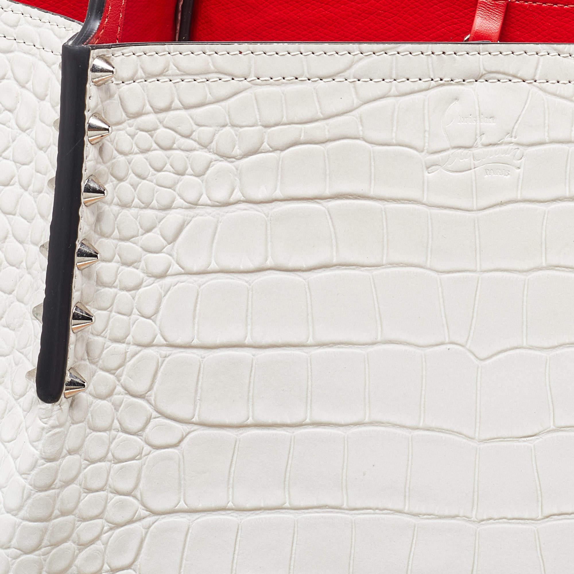 Christian Louboutin Off White Croc Embossed Leather Cabarock Shopper Tote 7